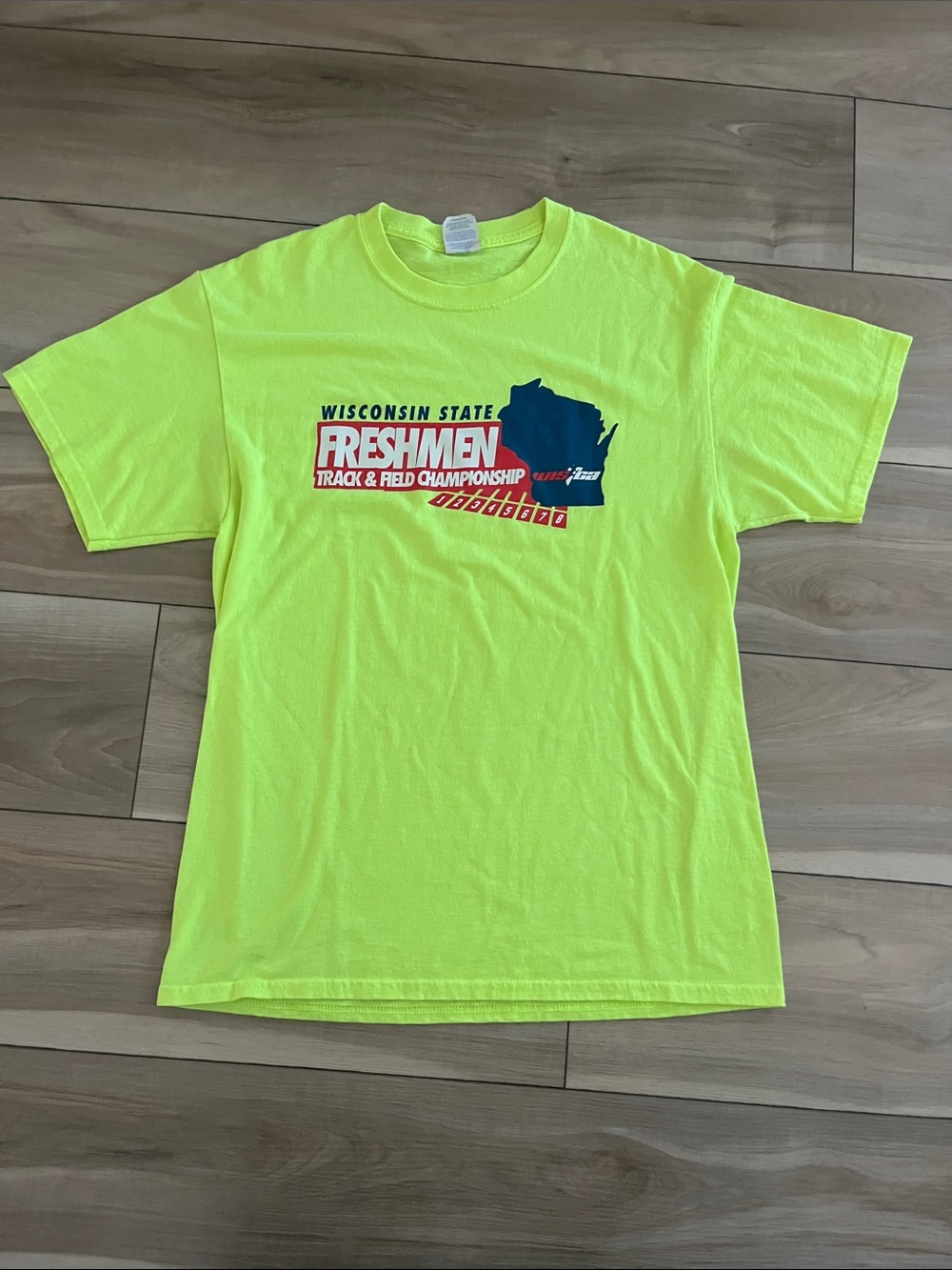 Port and Company Neon Yellow Wisconsin State Freshmen Graphic Tee